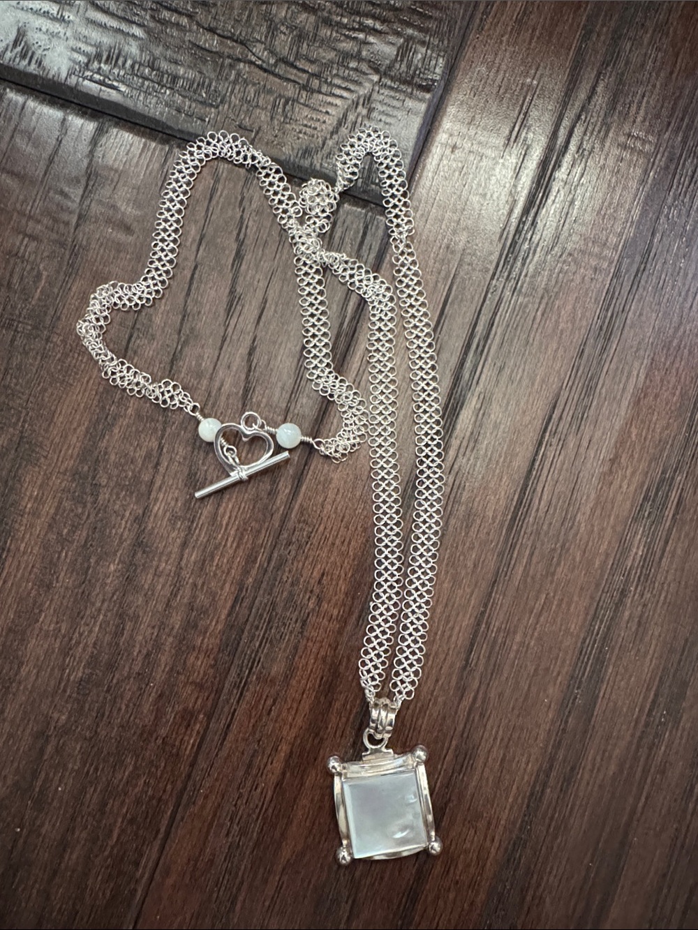NWOT Sterling Silver Web Chain Necklace with Square Mother-of-Pearl Pendant